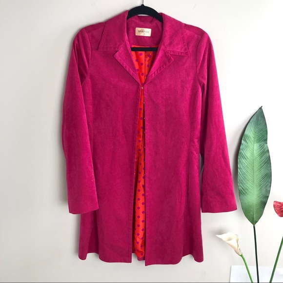 VINTAGE 90s Spooner Hot Pink Suede Long Coat | XS - Picture 2 of 6